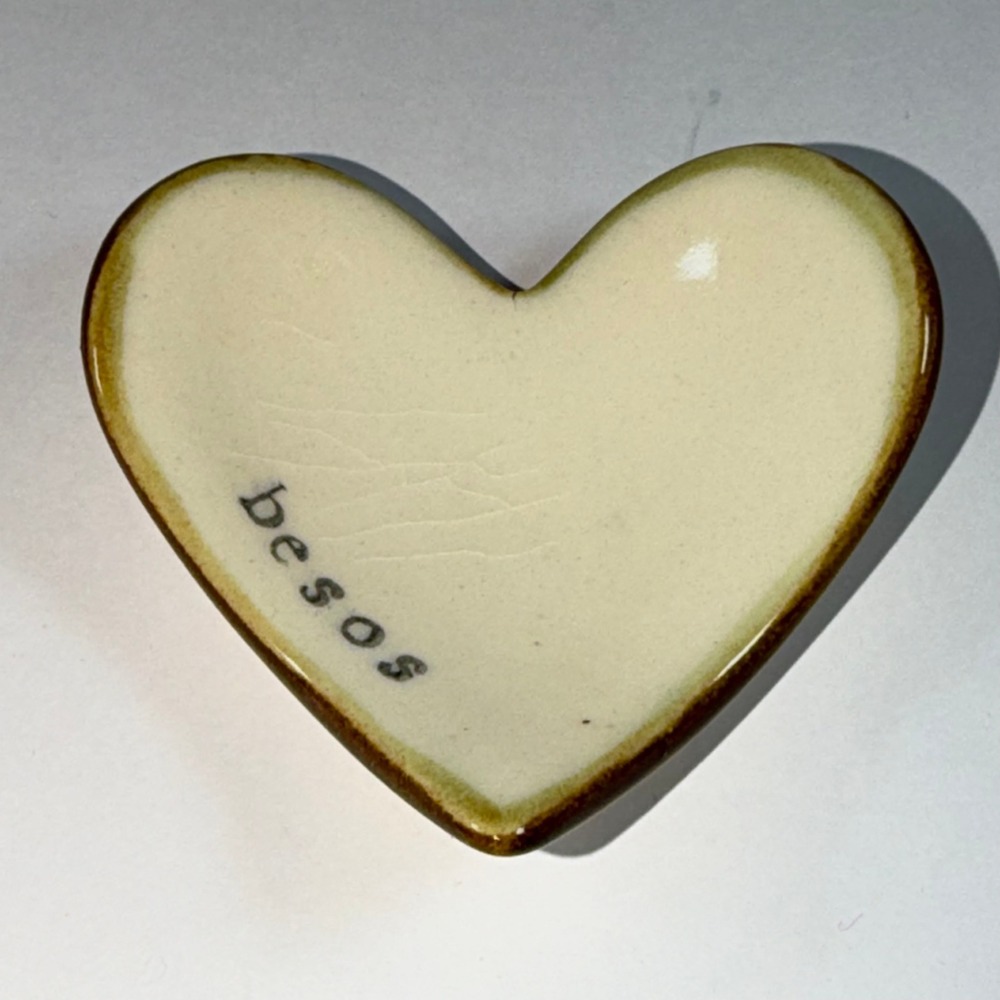 Altar'd State Besos Heart Trinket Dish‎ Cream Brown Ceramic Jewelry Ring Tray